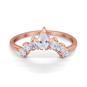 14K Rose Gold Curved Band Thumb Ring Pear Simulated Cubic Zirconia
